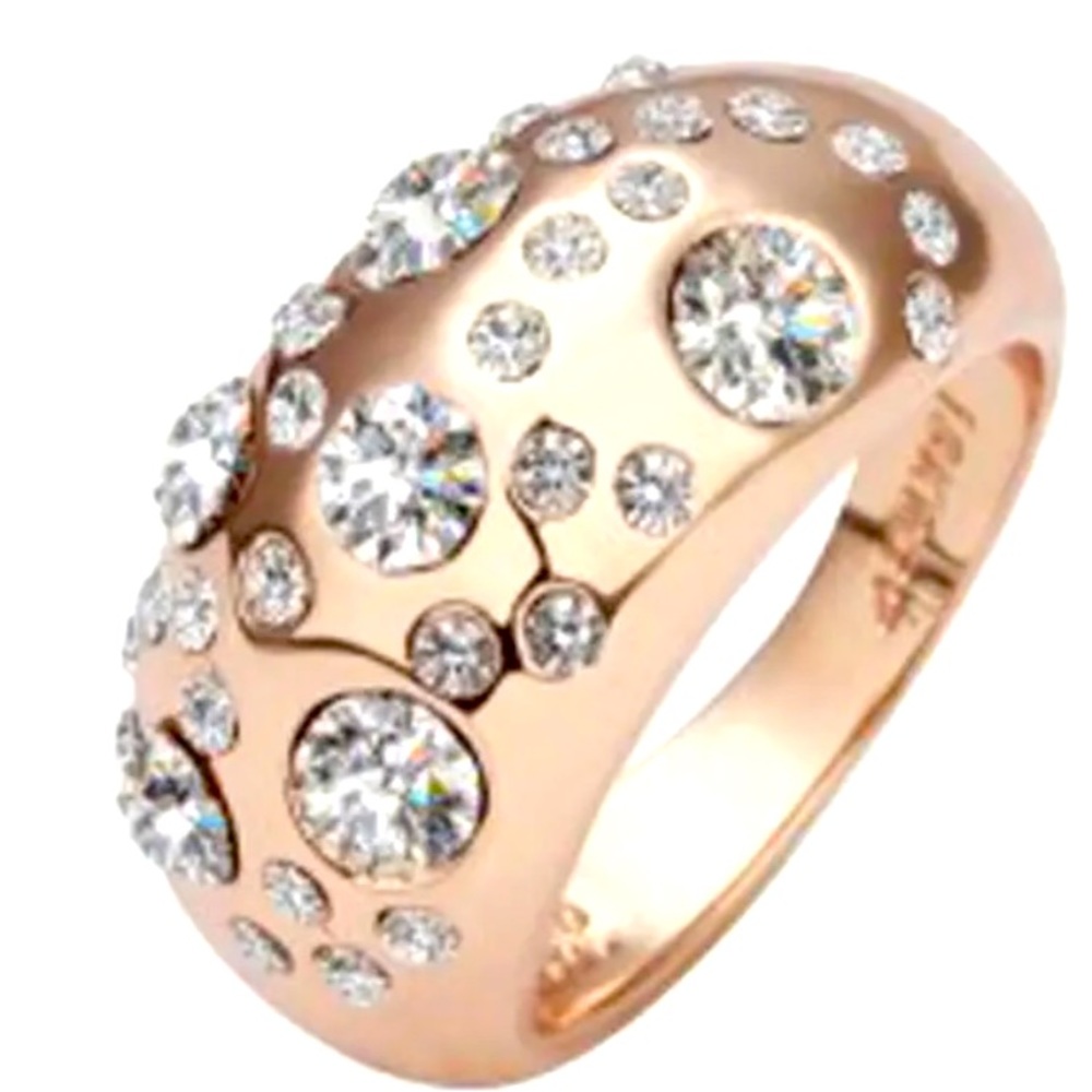 Light gold and clear stone dome ring -bright and shiny -New